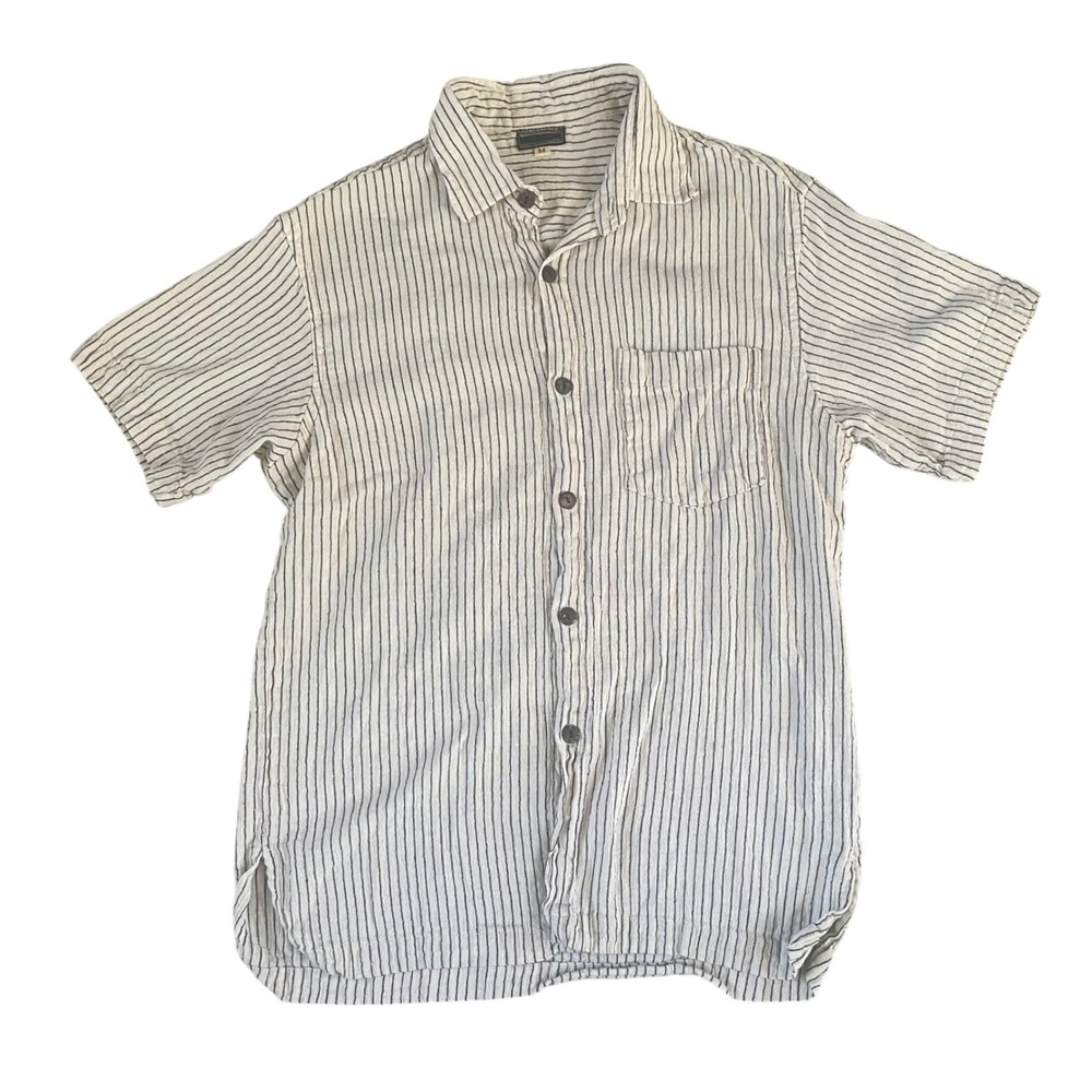 Ganesh Himal‎ Hand Woven Button-Down Medium Striped Thick Cotton Shirt Namaste
